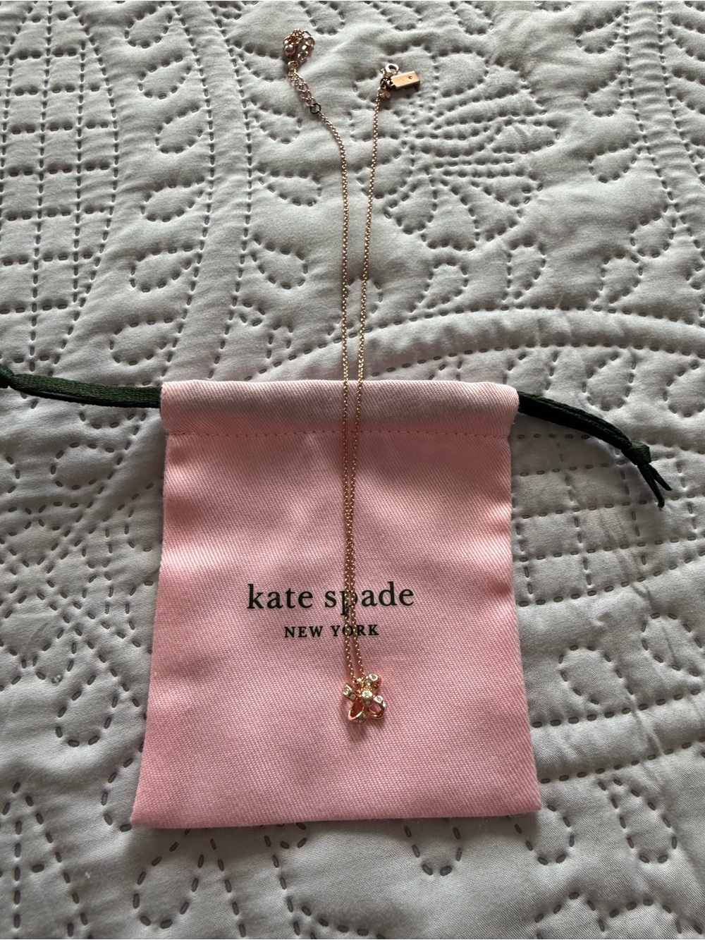 kate spade rose gold-tone floral ribbon pendant necklace with crystals